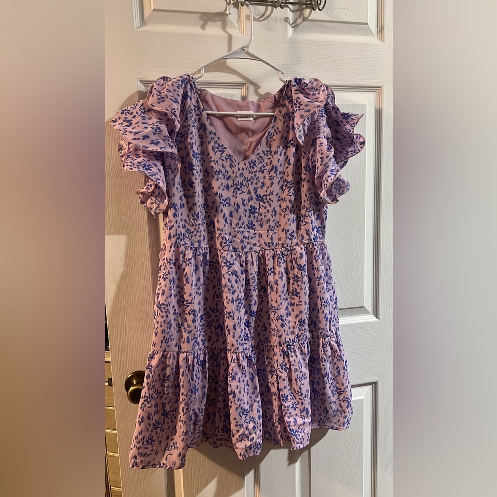 Purple and Blue Ruffled Tiered Sundress with Flutter Cap Sleeves